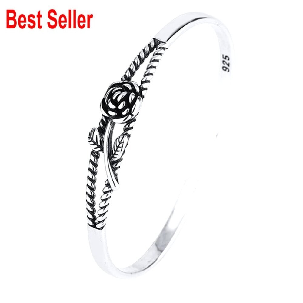 Copper Adjustable Bangle Bracelet with Rose Flower Cuff Design